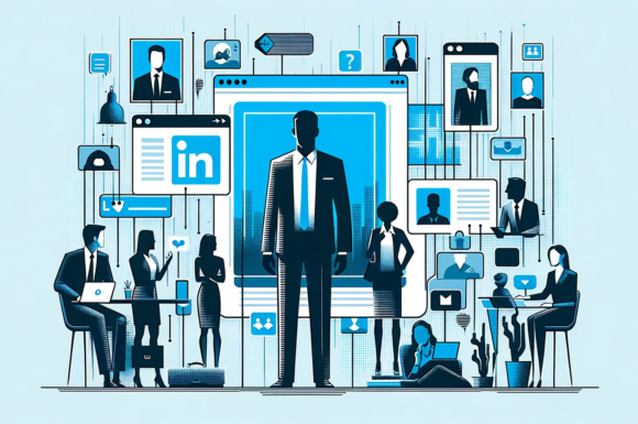 Illustrazione professionale che mostra errori comuni su LinkedIn, con figure stilizzate di professionisti interagenti in un ambiente di rete digitale, simboleggiando le attività che potrebbero portare i recruiter a ignorare i profili.