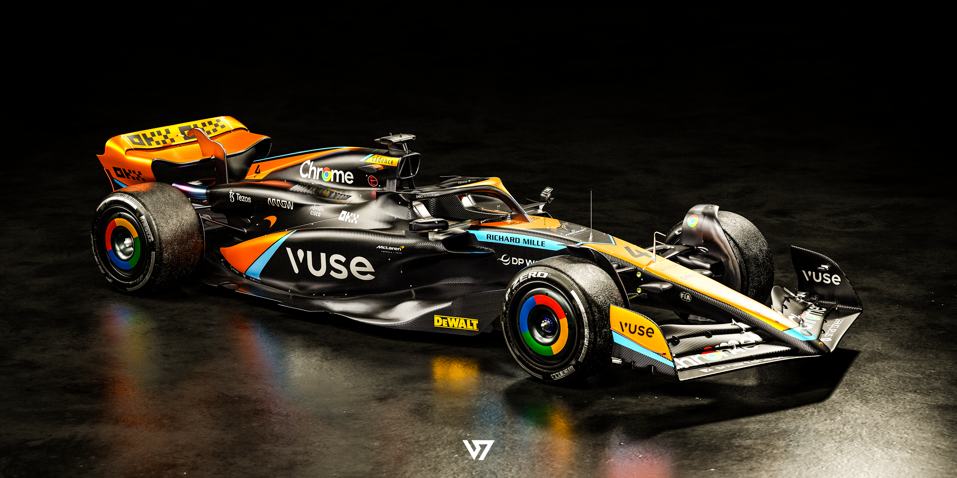 Macchina da corsa McLaren Formula 1 su uno sfondo scuro, simboleggiando l'alta tecnologia e le prestazioni che caratterizzano le carriere in McLaren.